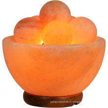 Lampe de bol à boule de saline de l&#39;Himalayan naturel Authentic Crystal Stone, base de bois de qualité supérieure avec des huiles de gradateur Diffuseur